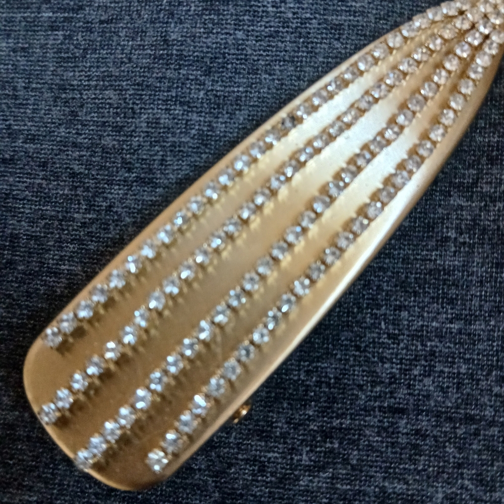 5/$25 Gold-Tone Crystal Row Large Hair Barrette Clip Vintage Glam — image 4 of 7